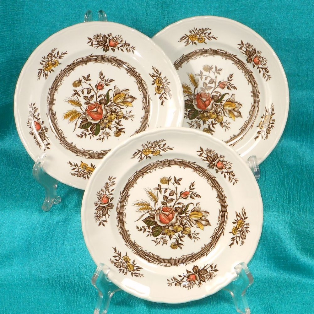 3 7"  side plates. Wood & Sons UK Rosedale handcrafted.